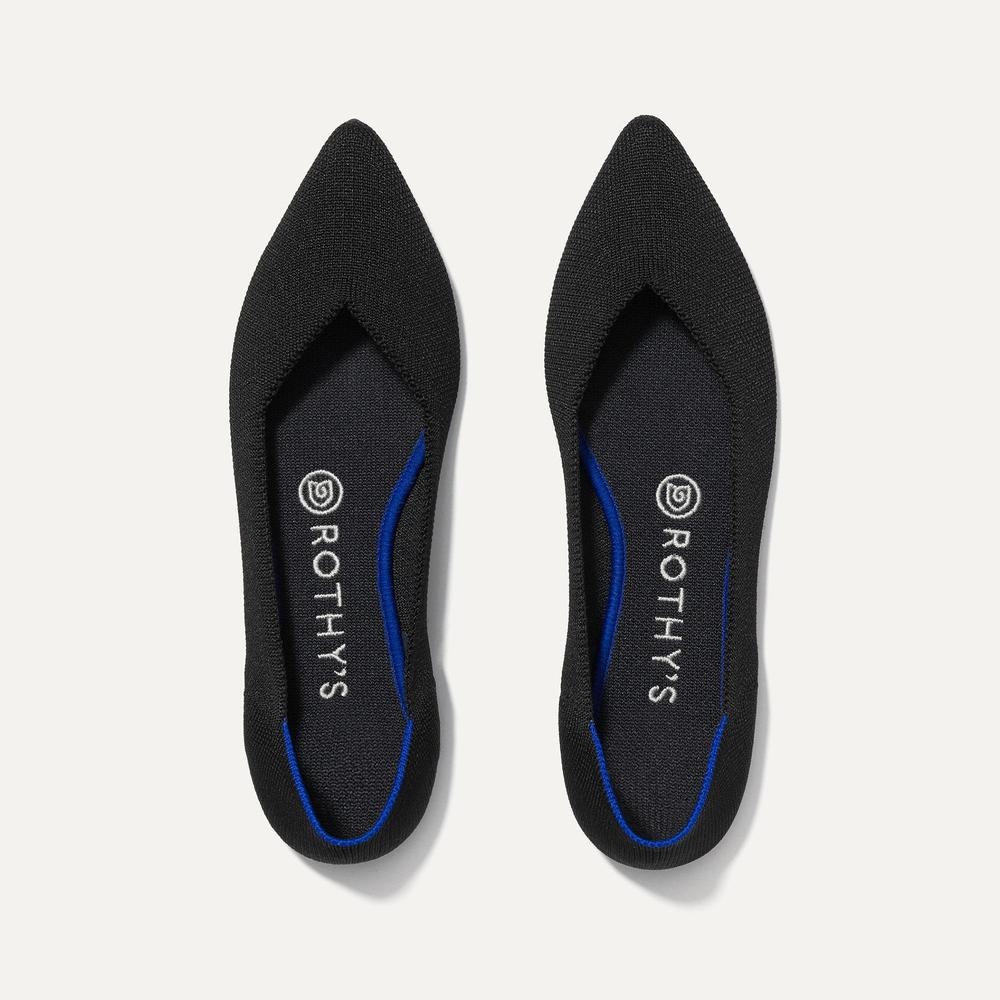 Black Rothy’s black pointed toe slip on